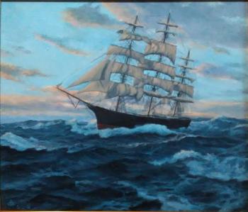 Sailboat in the cold sea. Surakin Alexandr