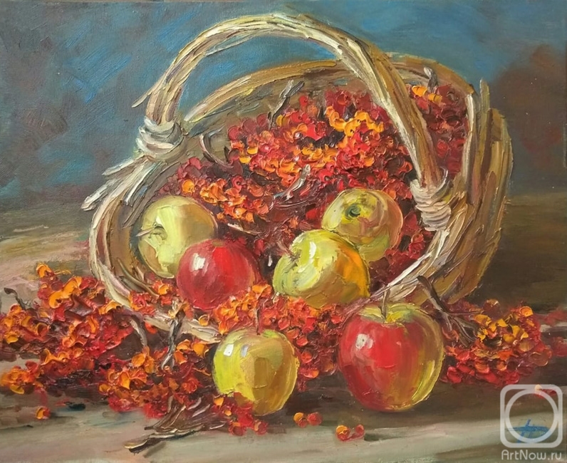 Dyomin Pavel. Rowan and apples in a basket