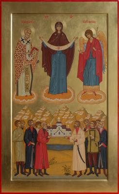 Kuban icon of the Intercession of the blessed virgin with Cossacks
