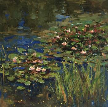 Pond with pink water lilies (Pink Lilies On The Pond). Ostrovskaya Elena