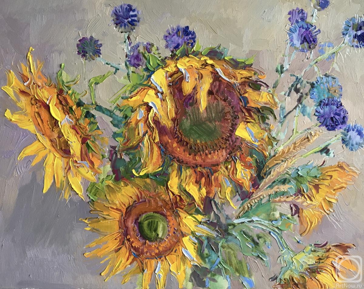 Ostrovskaya Elena. Sunflowers and echinops