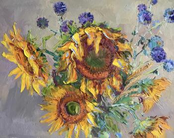 Sunflowers and echinops. Ostrovskaya Elena
