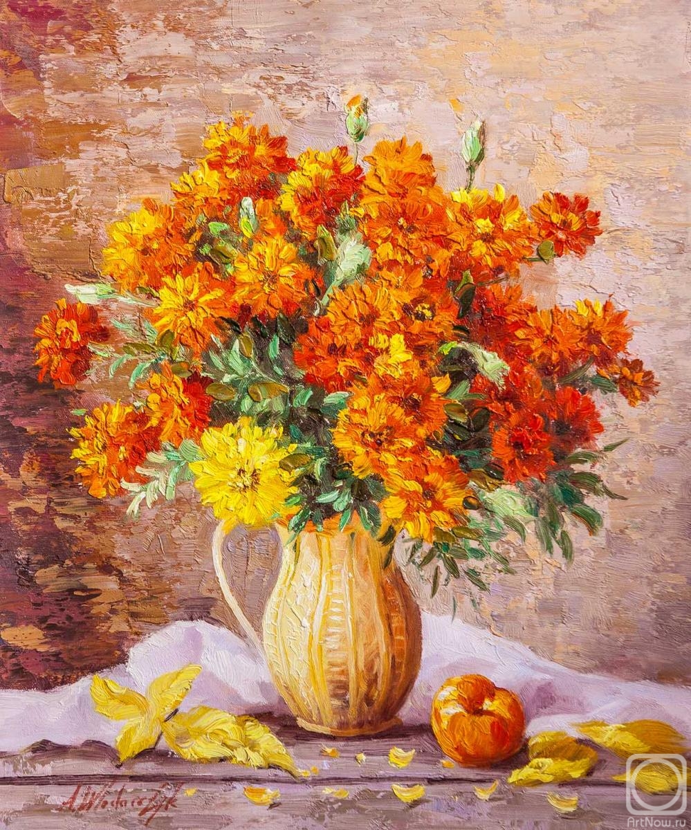 Vlodarchik Andjei. Bouquet of marigolds in a jug