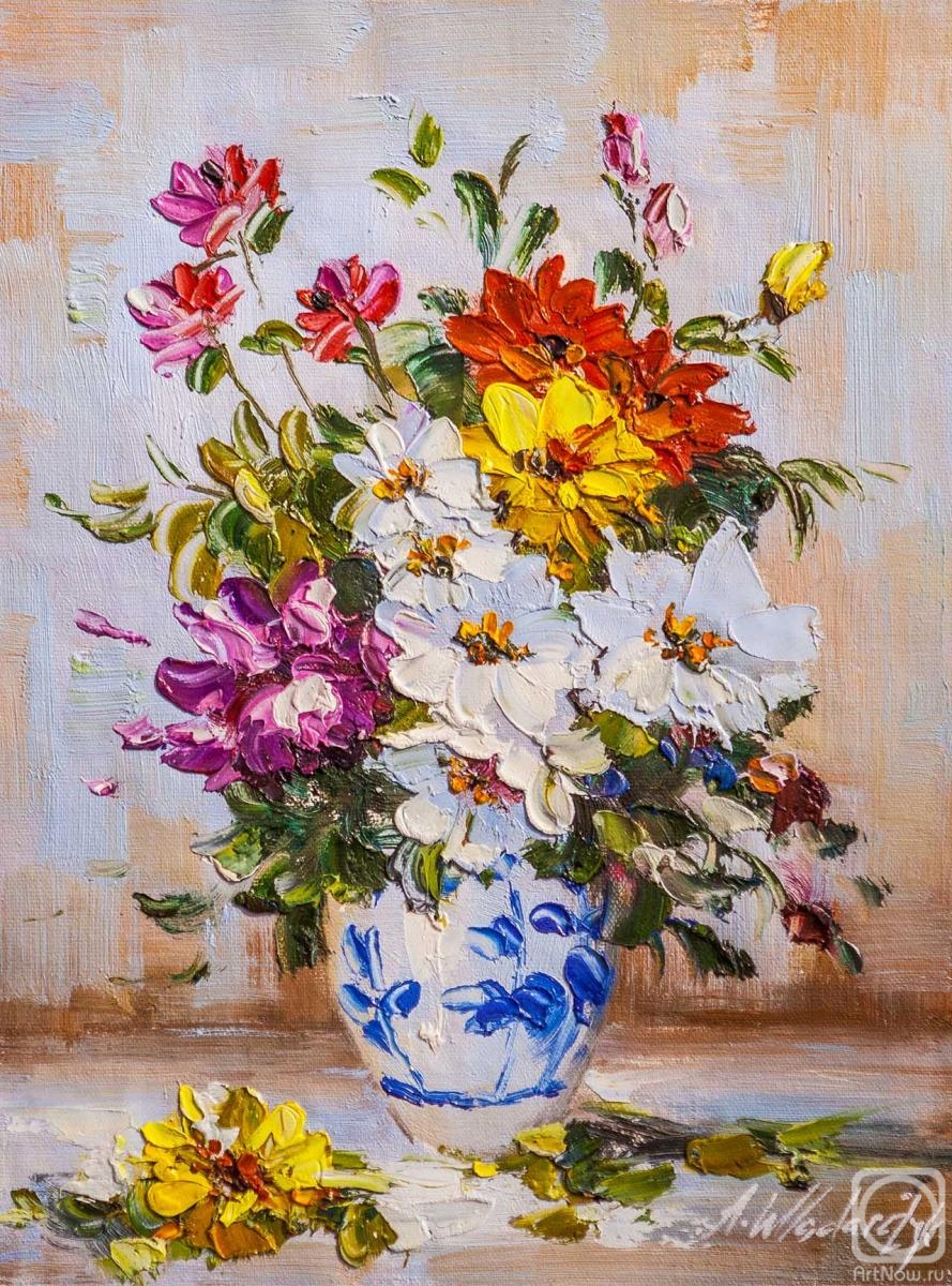 Vlodarchik Andjei. Multi-colored bouquet in a gzhel vase