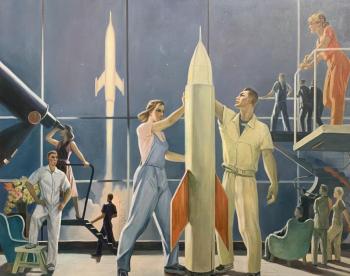 A copy of the painting by A. Deineka. Conquerors of Space