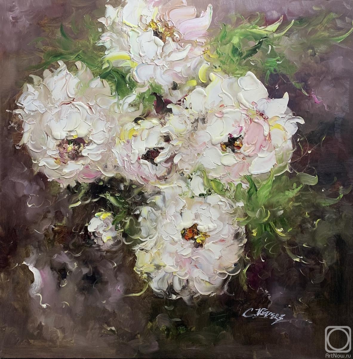 Vevers Christina. Bouquet of white peonies. Expression