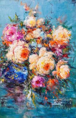 Bouquet in the style of impressionism. In shades of turquoise. Gomes Liya