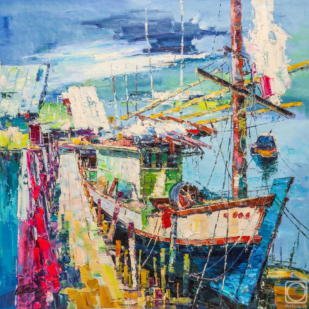 Vevers Christina. Fishing boat. In shades of azure