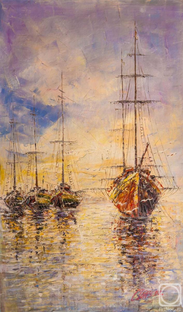 Vevers Christina. Boats in the rays of the sunset