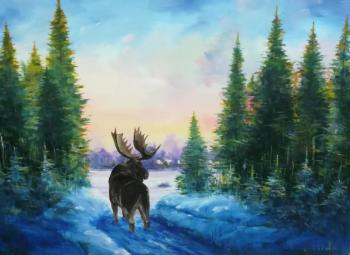 Moose in the winter forest