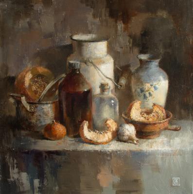 Still life with pumpkin slices. Smorygina Anna