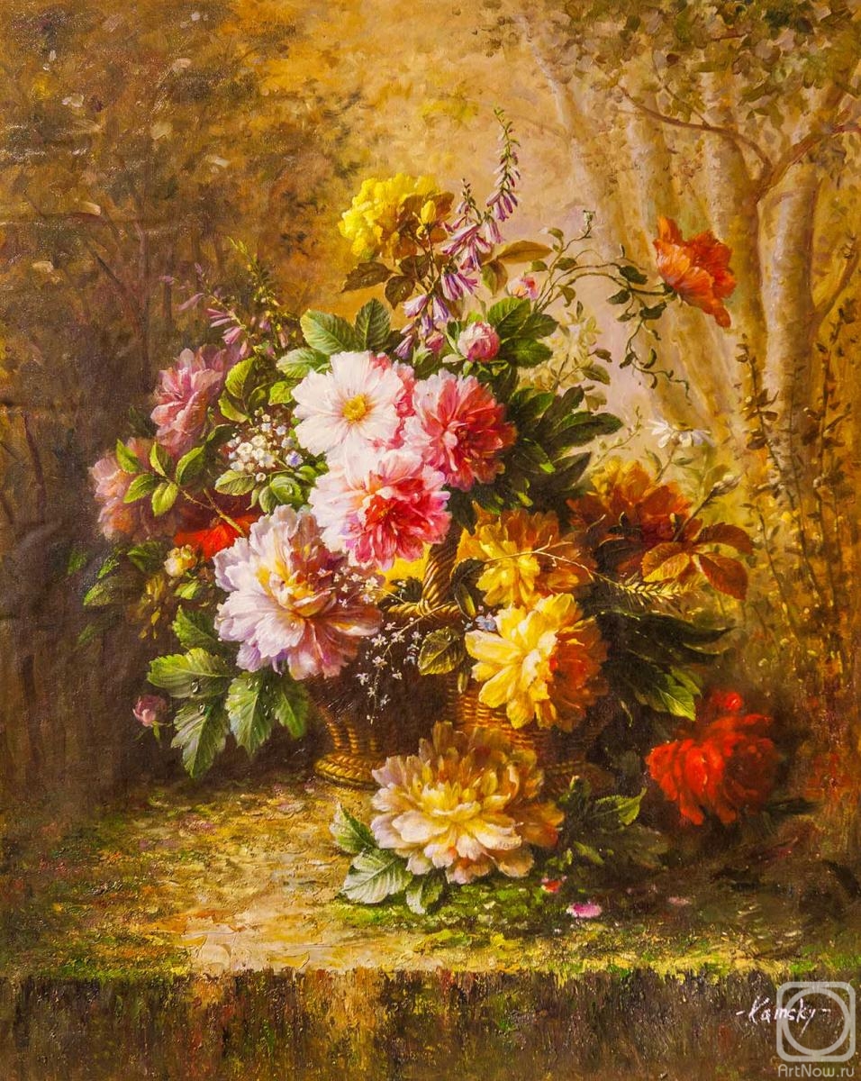 Kamskij Savelij. Bouquet with peonies in the Baroque style