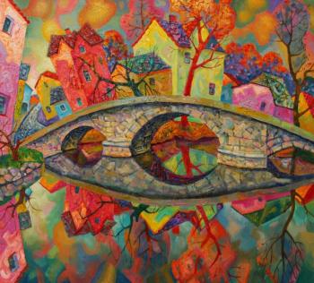 Evening landscape with a bridge