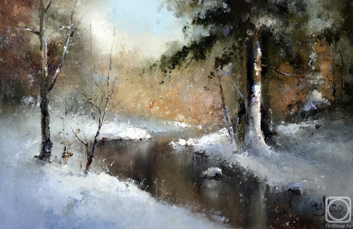 Medvedev Igor. Winter landscape with a lone bullfinch