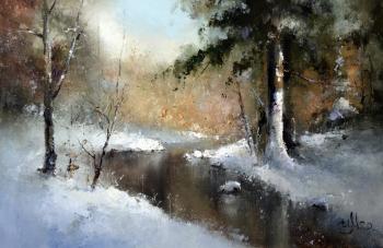 Winter landscape with a lone bullfinch ( ). Medvedev Igor