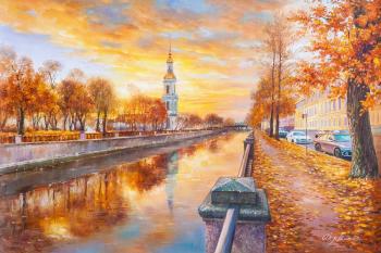 Kryukov canal at sunset. View of the bell tower