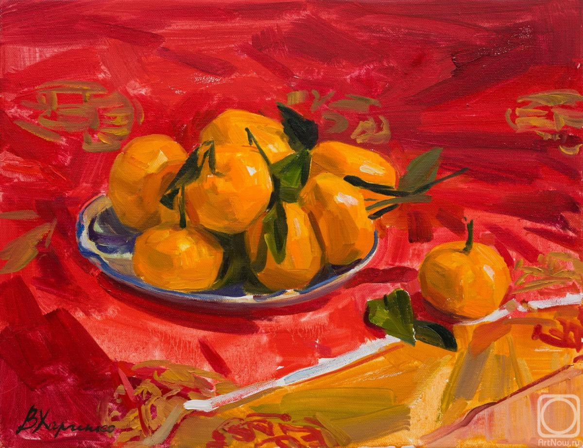Kharchenko Victoria. Tangerines on red