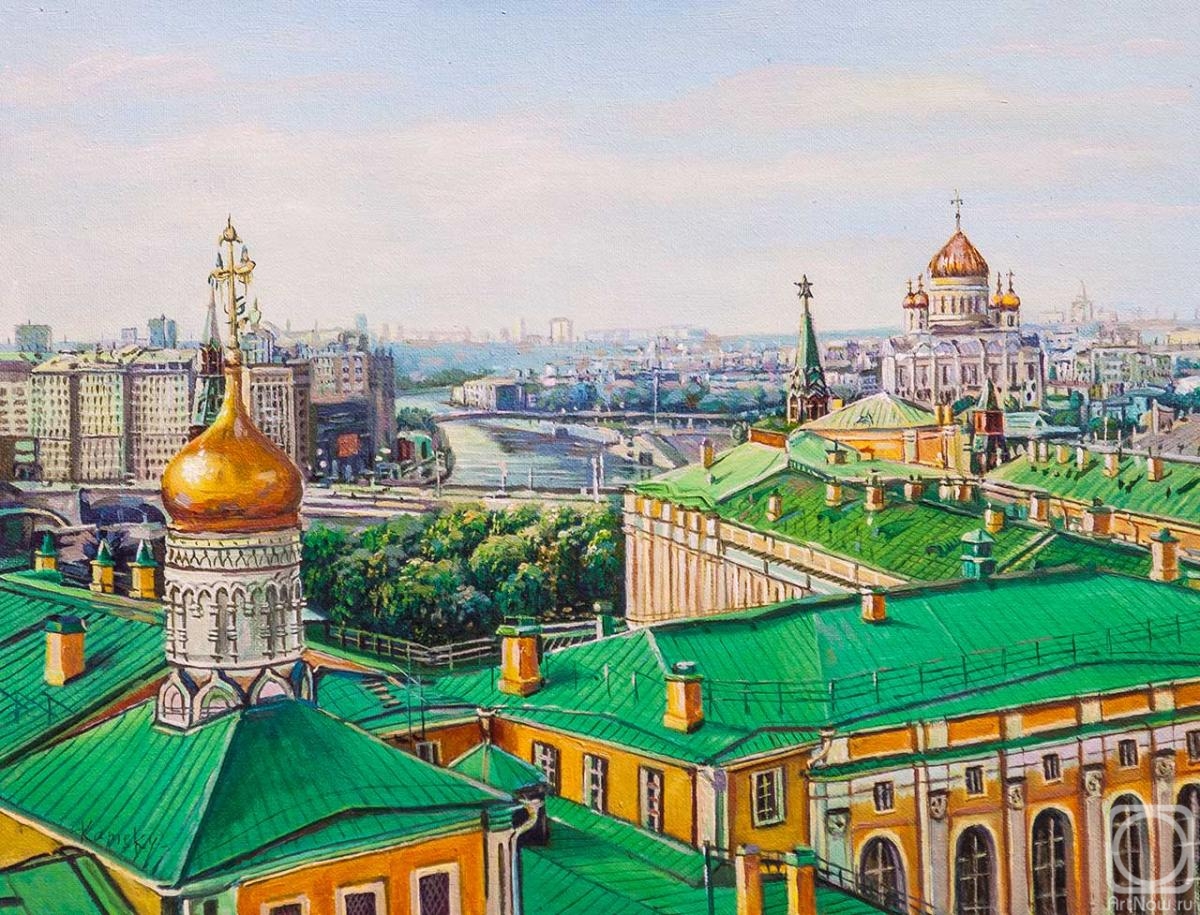 Kamskij Savelij. Walking on the roofs of Moscow. View of the Cathedral of Christ the Savior