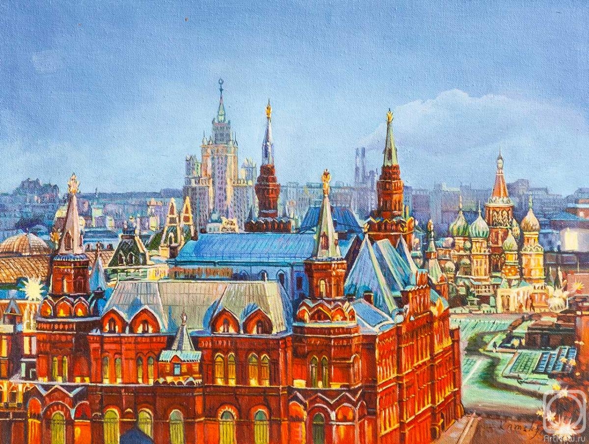 Kamskij Savelij. View of the Historical Museum and the Cathedral of St. Basil the Blessed