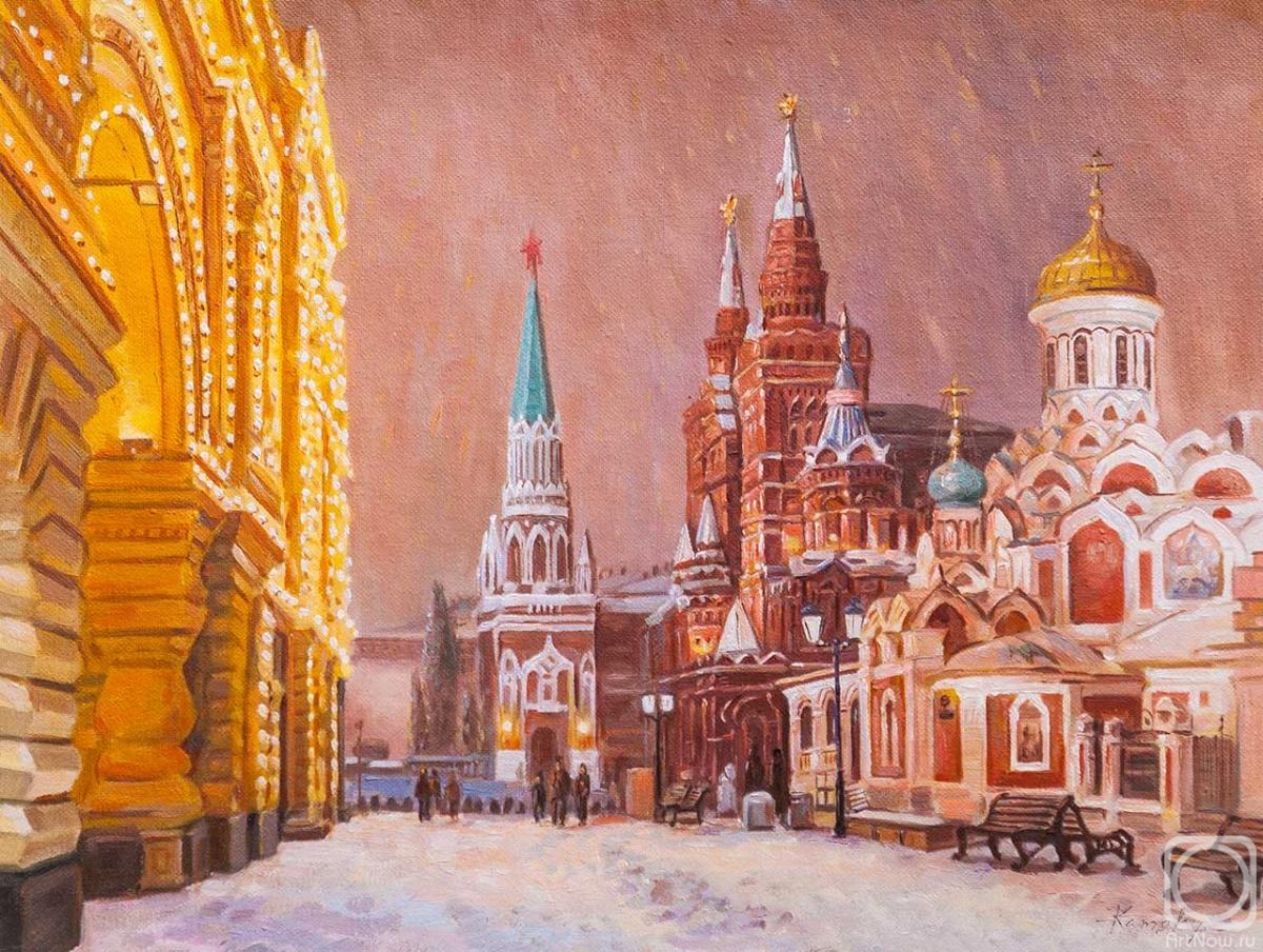 Kamskij Savelij. Walks in snowy Moscow. View from Nikolskaya street to Red Square