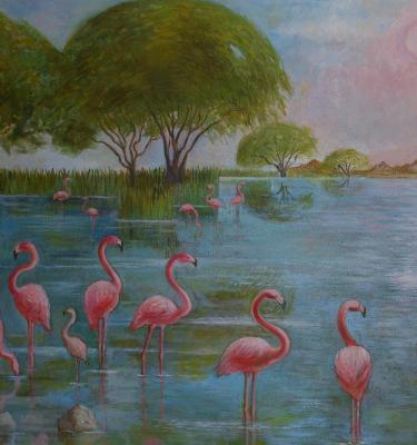 Sunset. Flamingo (fragment). Pozdnyakova Zoya