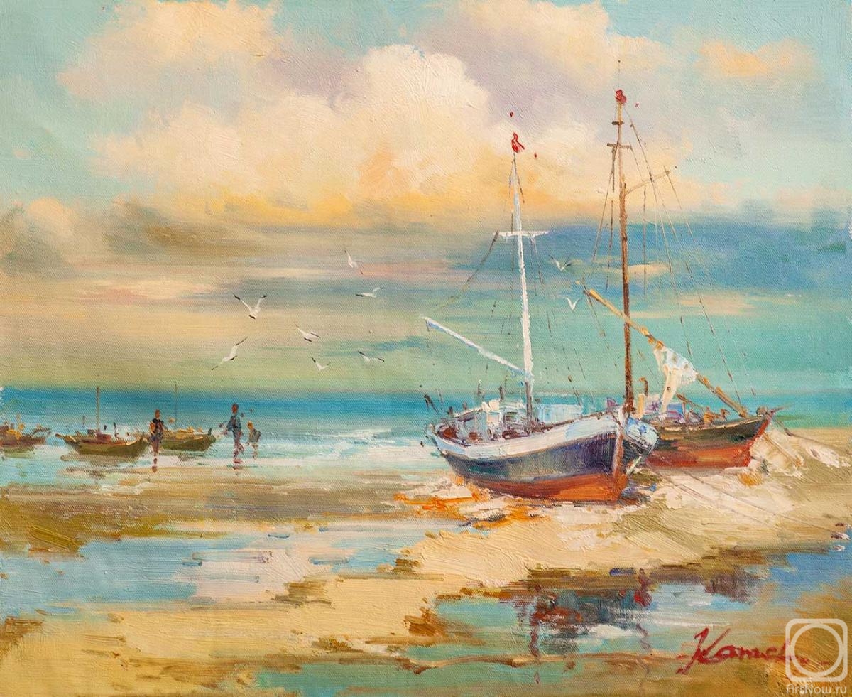 Kamskij Savelij. Boats on the seashore. Midday