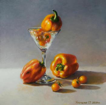 Still life with peppers and cherry