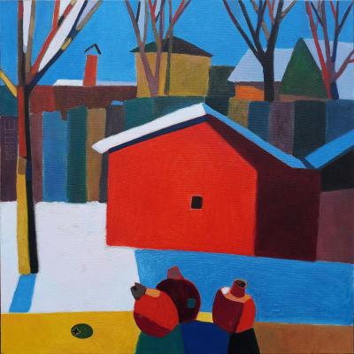 Snow, garnets and red garage. Shipilova Elena