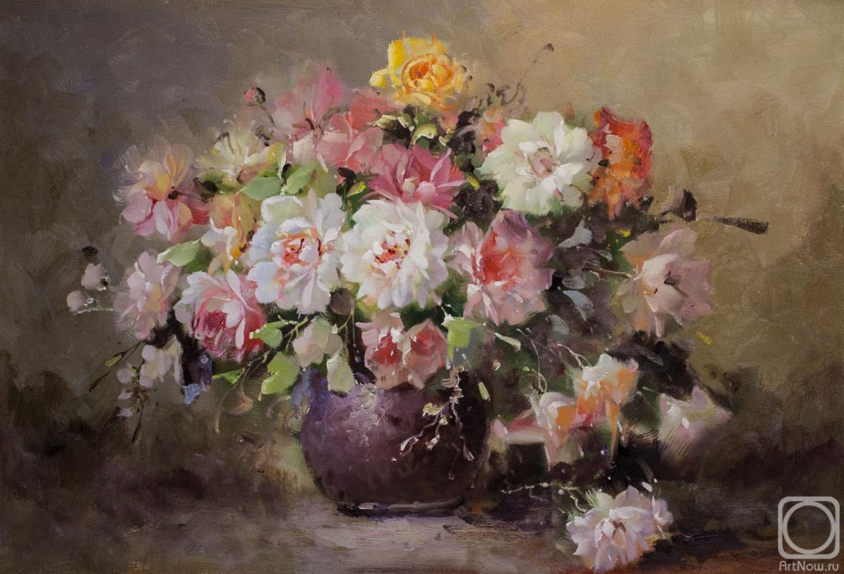 Potapova Maria. Bouquet of roses in a brown vase