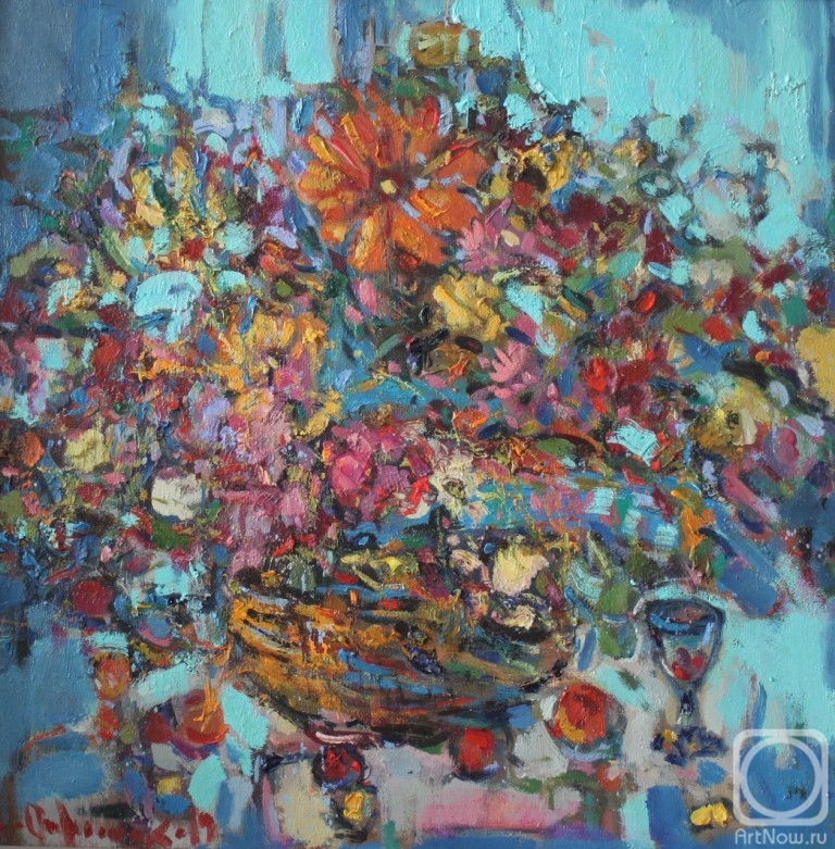 Otroshko Aleksandr. Flowers on turquoise