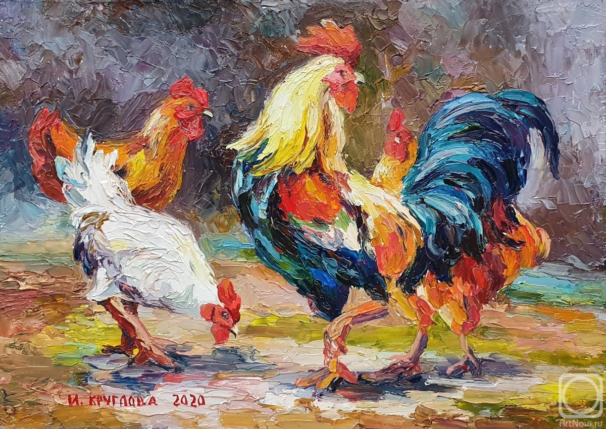 Kruglova Irina. Chickens and rooster
