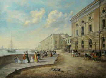 A copy of the painting by K. P. Beggrov "Neva Embankment". Kalinovskaya Ekaterina