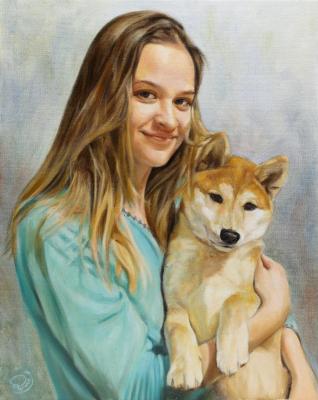 Portrait of a girl with a dog (made to order)