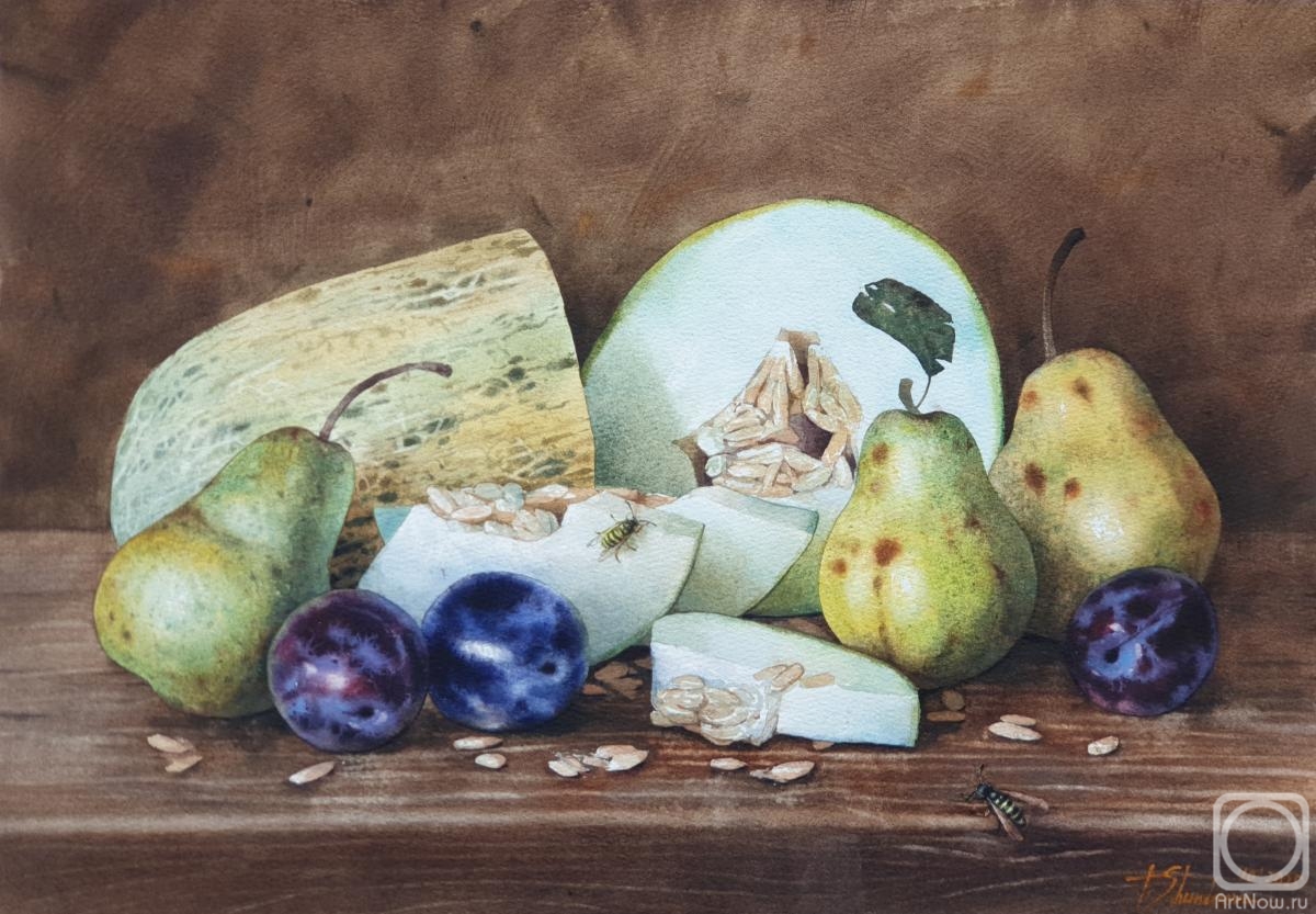 Shundeeva Tatiana. Still life with melon and pears