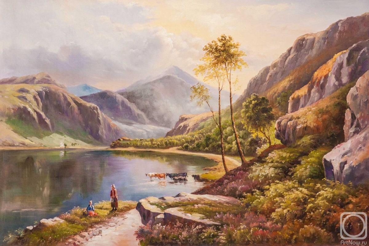 Romm Alexandr. Near the mountain lake. Free copy of Percy Sidney Richard's painting. Llyn-y-Ddinas, North Wales