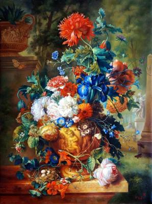 Flowers in a relief vase
