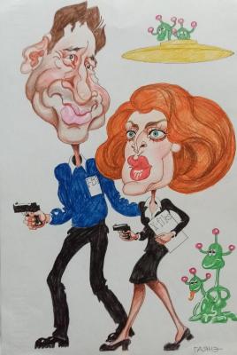 Agents Mulder and Scully - 3, friendly cartoon