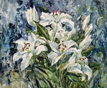 White lilies (Flowers In Watercolors). Savinova Roza