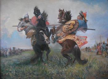 The duel between Peresvet and Chelubei at the Kulikovo field (M. Avilov)