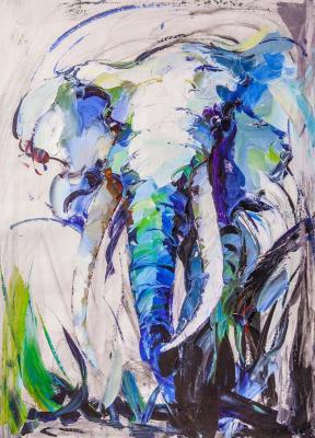 Portrait of an elephant. Blue tone. Rodries Jose