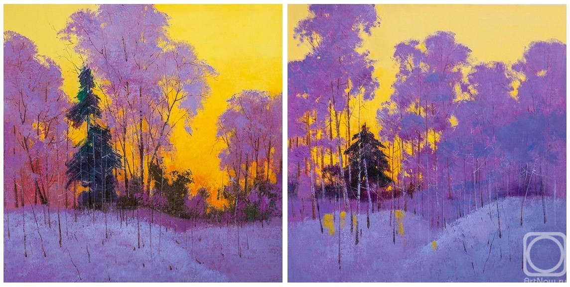 Gomes Liya. Golden sunset in the forest. Diptych