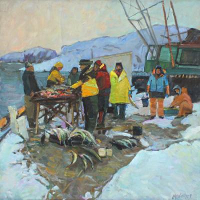 Evening. Fishermen on the pier (Cod). Zhukova Juliya