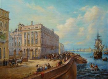 A copy of the painting by V. Sadovnikov View of the Marble Palace from the Neva River. Kalinovskaya Ekaterina