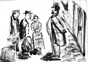 Thick and thin. Illustration for the story by A.P. Chekhov (Black And White Drawing). Abaimov Vladimir