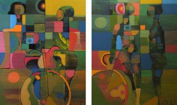 Cyclists (diptych)