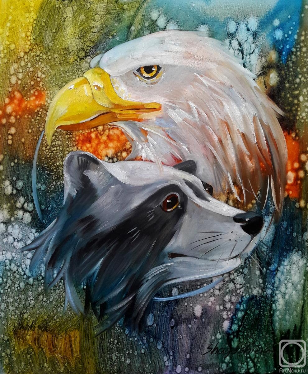 Shagushina Olga. White Eagle and Raccooth. Awaken Your Totem