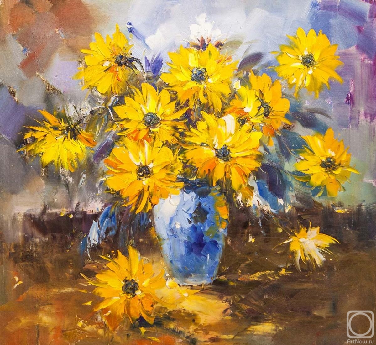 Potapova Maria. Bouquet of yellow flowers in a blue vase N2