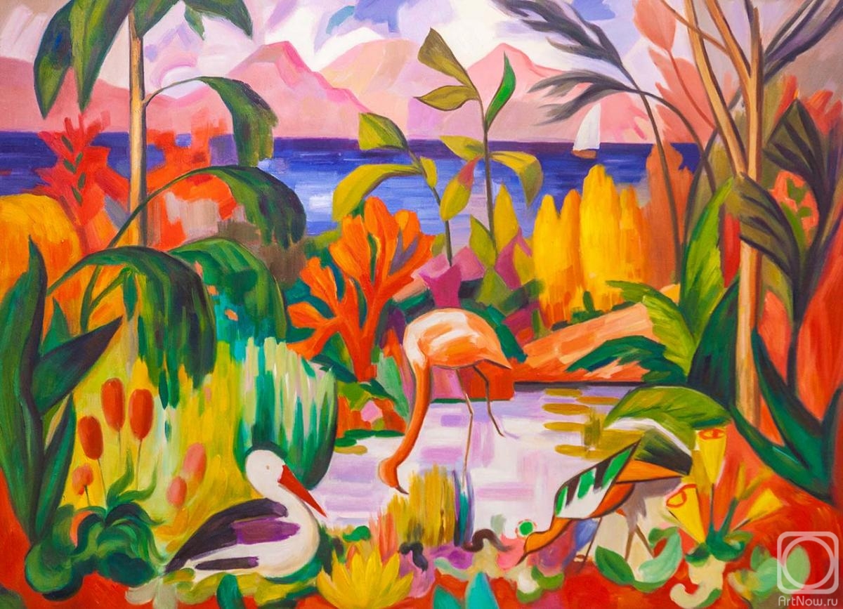 Romm Alexandr. A copy of Jean Metzinger's painting, Colored landscape with water birds
