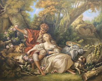 A free copy of F. Boucher's painting. Shepherd and Shepherdess
