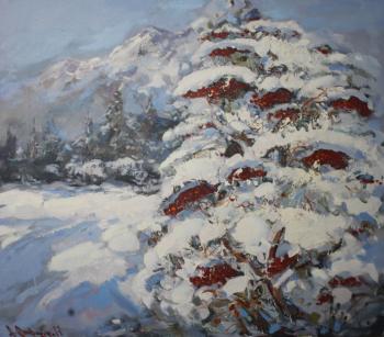 Red viburnum under the snow